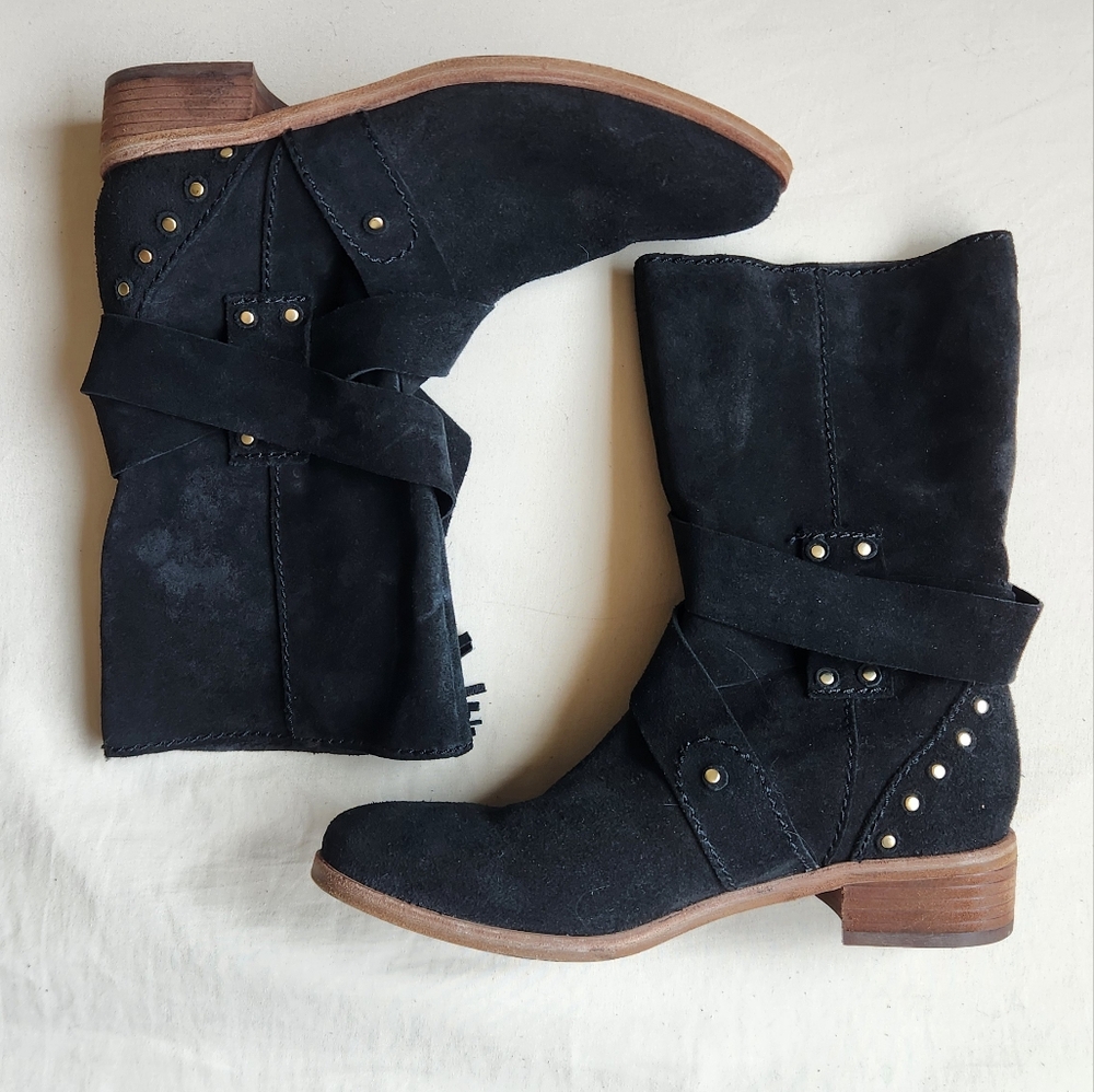 SeeByChloe Chic Black Suede Ankle Boots with Stud Accents